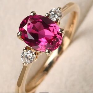 Elegant 14k Gold Plated and Pink Crystal Gemstone Ring